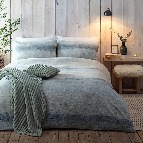 Appletree Hygge Anson Stripe Bettbezug-Set, 100% gebürstete Baumwolle, Doppelbett, Grün von Appletree