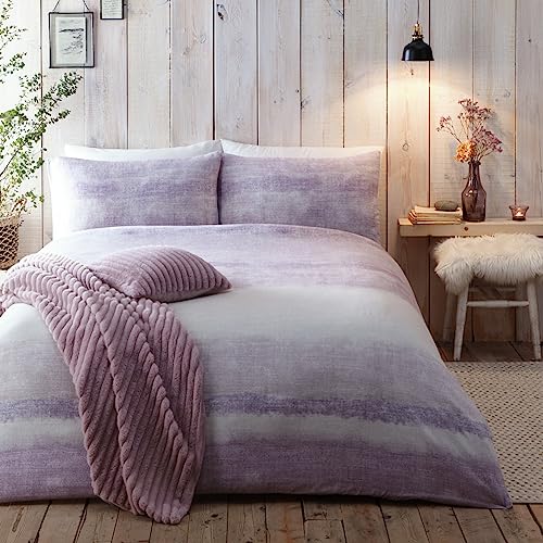 Appletree Hygge Anson Stripe Bettbezug-Set, 100% gebürstete Baumwolle, Doppelbettgröße, malvenfarben von Appletree