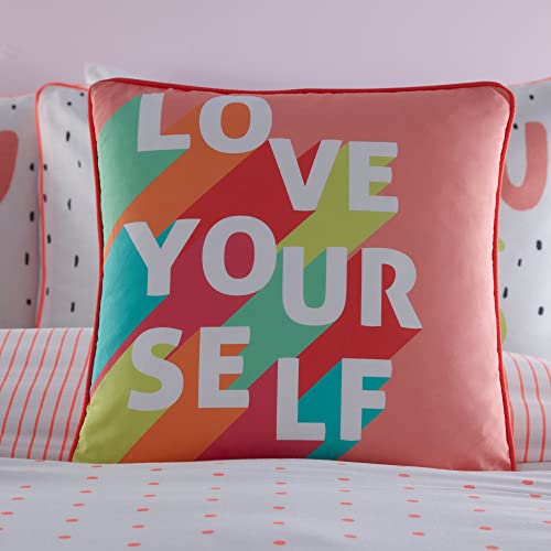 Appletree Kinderkissen, Motiv: Love Yourself, 100% Baumwolle, gefüllt, 43 x 43 cm, Korallenrot von Appletree