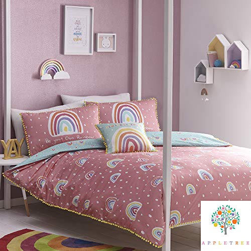 Appletree Rainbow Pom Bettwäsche-Set, 100% Baumwolle, Rosa, Einzelbett von Appletree