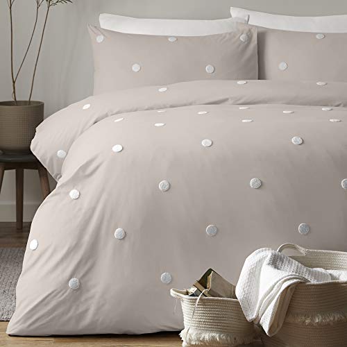 Appletree Salcombe Dot Garden Bettbezug-Set, Baumwolle, Leinen/Weiß, Single, W135cm x L200cm (Duvet Cover), W50cm x L75cm (Pillow Case) von Appletree