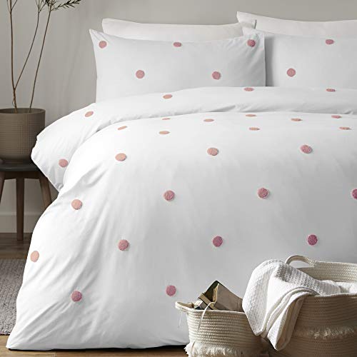 Appletree Trenton Spot Dot Garden Bettbezug-Set, Baumwolle, weiß/pink, King, W230cm x L220cm (Duvet Cover), W50cm x L75cm (Pillow Case) von Appletree