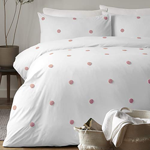 Appletree Trenton Spot Dot Garden Bettbezug-Set, Baumwolle, weiß/pink, Super King, W260cm x L220cm (Duvet Cover), W50cm x L75cm (Pillow Case) von Appletree