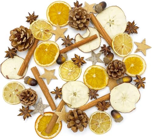 52 StüCk Weihnachtsdeko Adventskranz Deko Set,Weihnachten Bastelset Kreative, Weihnachtspotpourri Natur Dekoration Mit Orangenscheiben,Zimtschnecken,Ölkiefer, Eicheln, Sternanis, Zitronenscheiben von Apragaz