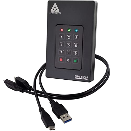 Apricorn Aegis Fortress L3 Festplatte, FIPS Level 3, 2TB USB 3.0, Hardware-verschlüsselt, mit PIN-Zugriff (AFL3-2TB) von Apricorn