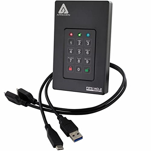 Apricorn Aegis Fortress L3 Festplatte, FIPS Level 3 Validiert, 1 TB USB 3.0, hardwareverschlüsselt, mit PIN-Zugriff (AFL3-1TB) von Apricorn