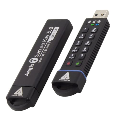 Apricorn Aegis Secure Key 3.0 120 GB USB 3.0 schwarz USB Flash Drive USB-Stick (USB 3.0 (3.1 Gen 1), Type, Deckel, Schwarz, 256-bit AES, FIPS 140 – 2, Staubresistent, wasserfest) von Apricorn