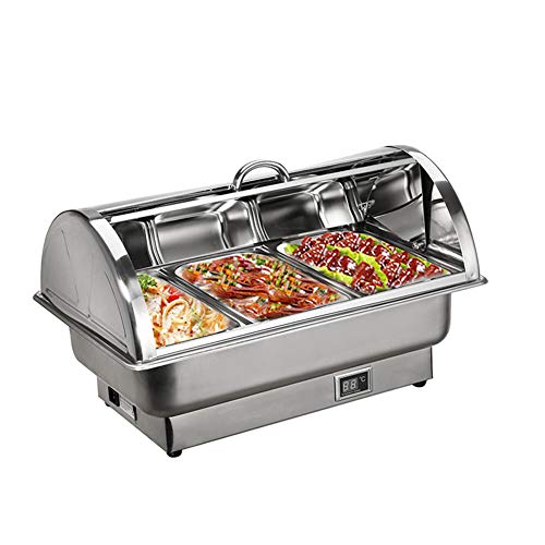 Aprilhp Chafing Dish Edelstahl Warmhaltebehälter Essen Speisenwärmer Wärmebehälter Rechaud für Catering, Buffet und Party, Temperaturanzeige Elektrische Heizung von Aprilhp