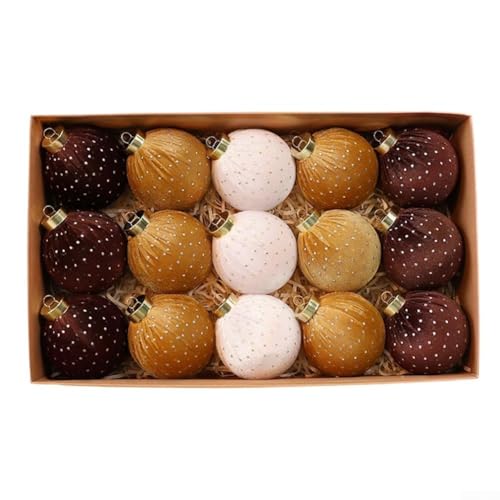 15 Weihnachtskugel-Ornamente mit Metallaufhängern, bieten ein dekoratives Stern- und Punkt-Design auf Kunststoff und Stoff zur Verbesserung der Urlaubsatmosphäre an verschiedenen Orten (Punkt A) von Aprilsunnyzone