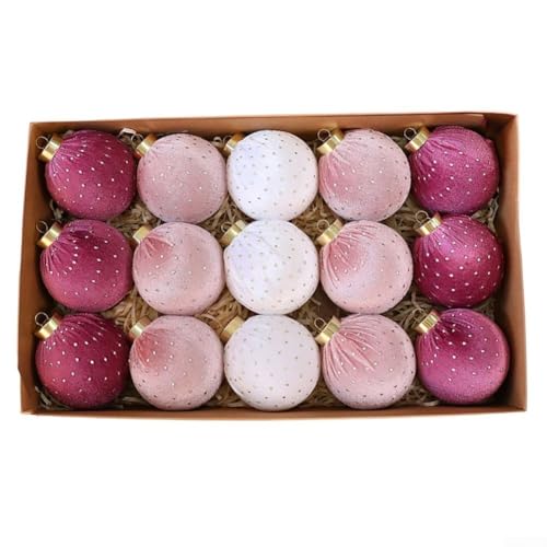 15 Weihnachtskugel-Ornamente mit Metallaufhängern, bieten ein dekoratives Stern- und Punkt-Design auf Kunststoff und Stoff zur Verbesserung der Urlaubsatmosphäre an verschiedenen Orten (Punkt C) von Aprilsunnyzone