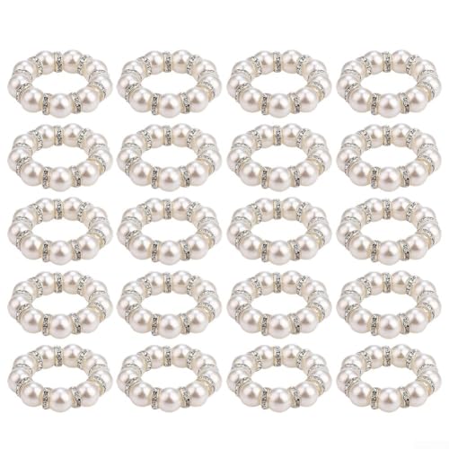 20 Stück Perlen-Serviettenringe Set mit Strass-Akzenten und elastischer Passform für Hochzeits- und Buffet-Tischdekorationen von Aprilsunnyzone