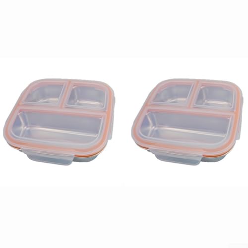 3-teilige auslaufsichere Edelstahl-Lunchbox mit 750 ml Fassungsvermögen und sicheren seitlichen Riegeln für einfache Organisation von Mahlzeiten und Frische-Wartung (TWO White) von Aprilsunnyzone