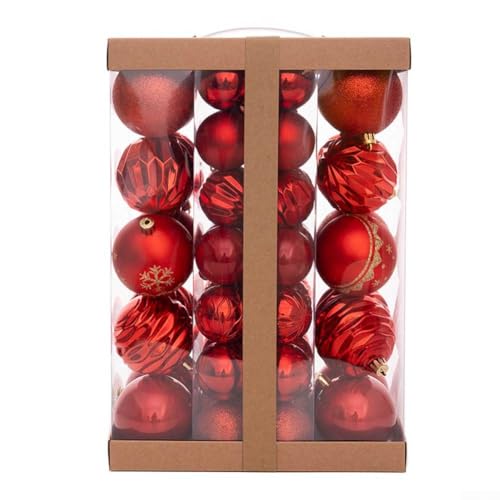 48-teiliges galvanisiertes Kunststoff-Weihnachtskugel-Set mit Aufhängelöchern für wiederverwendbare Urlaubsdekoration an Weihnachtsbäumen, Girlanden und Kränzen, geeignet für Zuhause und Büro (rot) von Aprilsunnyzone
