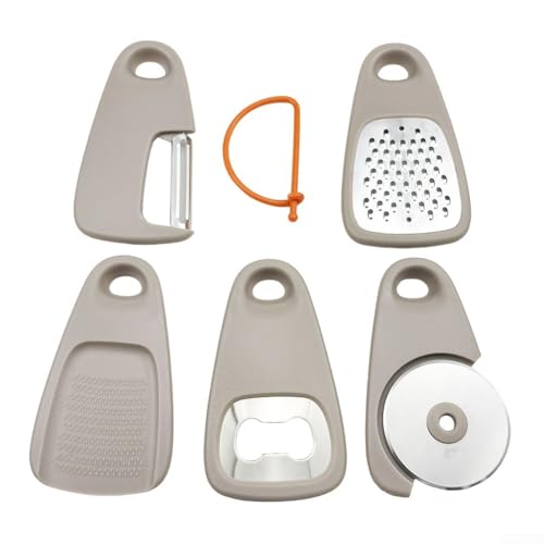 5-teiliges Küchenhelfer-Set, Reibe, Schäler, Pizzaschneider, Flaschenöffner und Mühle für alle Ihre Kochbedürfnisse (Khaki) von Aprilsunnyzone