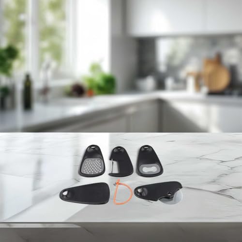 5-teiliges Küchenhelfer-Set, Reibe, Schäler, Pizzaschneider, Flaschenöffner und Mühle für alle Ihre Kochbedürfnisse (schwarz) von Aprilsunnyzone
