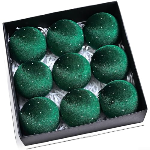9-teiliges Samt-Weihnachtskugel-Set zum Aufhängen für moderne Weihnachtsbaumdekoration (XM0170S-Grün) von Aprilsunnyzone