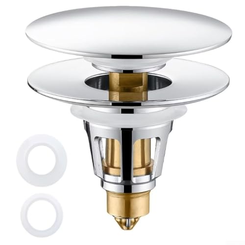 Ablaufventil für Bad und Küche mit Druckknopf-Steuerung und eingebautem Filter, um Rohre klar zu halten, rostbeständige Zinklegierung und Messing für dauerhaften Gebrauch Ablaufventil für Bad und Küche mit Druckknopf-Steuerung und eingebautem Filter, um Rohre klar zu halten, rostbeständige Zinklegierung und Messing für dauerhaften Gebrauch von Aprilsunnyzone