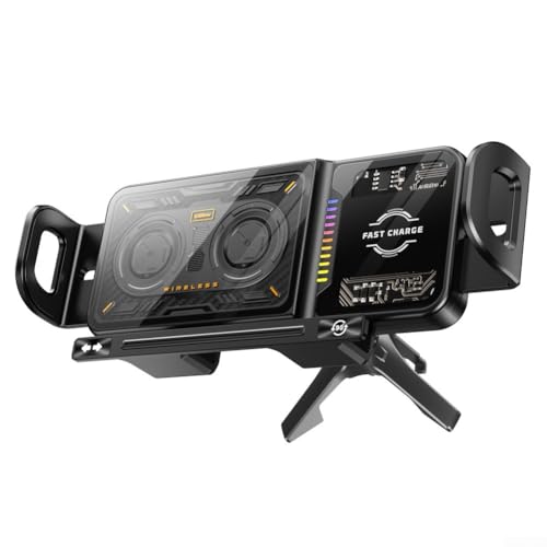 Aprilsunnyzone 15 W schnelles kabelloses Kfz-Ladegerät mit drehbarer Halterung für Samsung Z Fold 7/6/5 und für Z Flip 7/6/5, stabile Handyhalterung für Navigation und Anrufe (schwarz) von Aprilsunnyzone