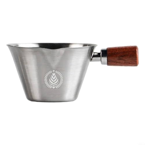 Aprilsunnyzone Espresso-Messbecher aus Edelstahl mit Holzgriff, Doppel-V-förmiger Ausguss zum Kaffeebrühen (Silber) von Aprilsunnyzone