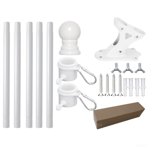 Aprilsunnyzone Fahnenmast-Set aus Edelstahl und ABS mit verstellbarem Sockel und drehbarem Ring für flexible Installation im Freien (weiß) von Aprilsunnyzone