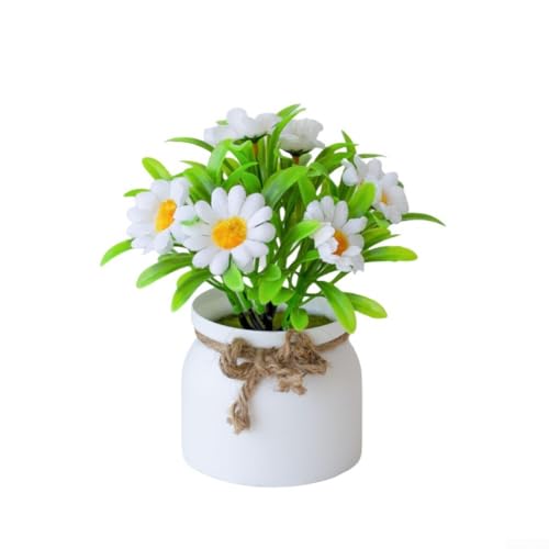 Aprilsunnyzone Künstliche Blumen, Bonsai-Hanfseil, Mini-Pflanzen, mit Topf, für Zuhause, Büro, Kunststoff (weiß) von Aprilsunnyzone