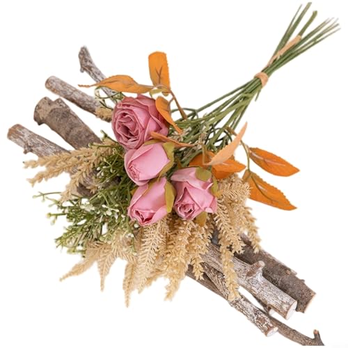 Aprilsunnyzone Künstlicher Rosenstrauß aus Stoff mit gebrannten Rosen, entworfen für Hochzeitsdekoration und Heim-Styling-Zwecke (Rosa) von Aprilsunnyzone