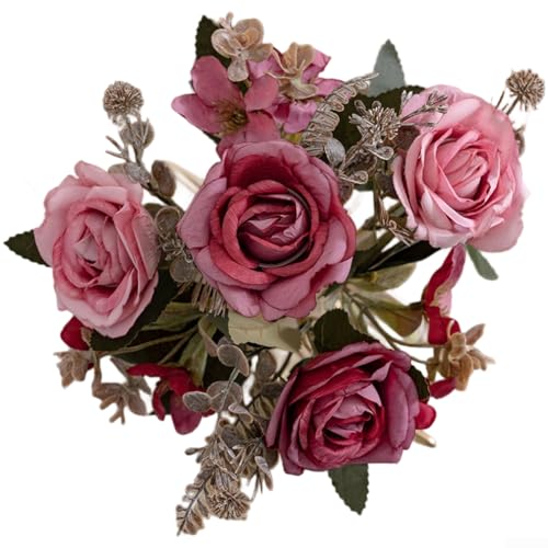 Aprilsunnyzone Künstlicher Stoff-Rosenstrauß für Hochzeitsdekoration, Heim-Styling und Wanddisplay mit realistischem Blumen-Design (hellrot) von Aprilsunnyzone