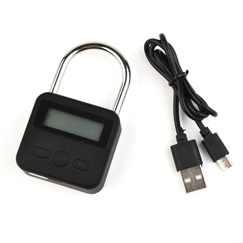 Aprilsunnyzone Metall-Timerschloss mit digitalem LCD-Display, multifunktionaler elektronischer Timer für bis zu 99 Stunden, automatisch und wiederaufladbar über USB (schwarz) von Aprilsunnyzone