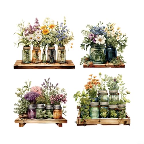 Aprilsunnyzone Wandkunst-Aufkleber, 4 Stück, hängende Pflanzenaufkleber mit Blumentöpfen für Zuhause und Büro, Wanddekoration von Aprilsunnyzone