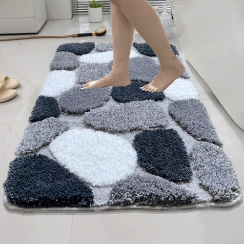 Badeläufer aus Plüsch-Baumwolle, mit rutschfester Unterseite, weiches Mikrofaser-Material bietet Komfort und Sicherheit, leicht zu pflegen, mit maschinenwaschbarem Design (grau) von Aprilsunnyzone