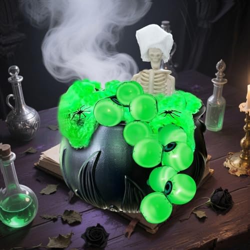 Beleuchteter Halloween-Totenkopf-Kessel mit Blasen-Effekt und Horror-Augapfel für saisonale Spukdekoration (grün) von Aprilsunnyzone