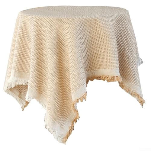 Charmante runde Tischdecke aus Leinen-Baumwolle, maschinenwaschbar mit Quasten, perfekt für Zuhause und Picknicks (Kachi) von Aprilsunnyzone
