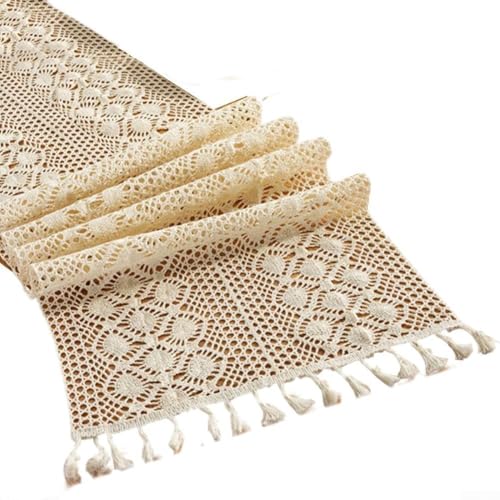 Charmanter gestrickter Tischläufer mit Quasten, perfekt für Bauernhaus-Esszimmer und Schlafzimmer (D) von Aprilsunnyzone