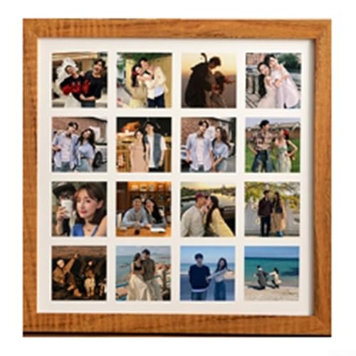DIY Multi Grid Holz-Bilderrahmen mit 16 Abschnitten für personalisierte Foto-Display und Speicherung (Holzmaserung braun) von Aprilsunnyzone