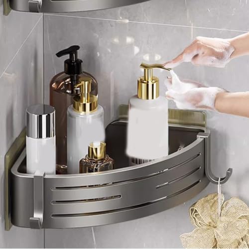 Eckregal mit Doppel-Saugnapf-Haken für Badezimmer und Küche, platzsparend, dreieckig, passend für glatte Oberflächen wie Glasfliesen und Metall (schwarz) von Aprilsunnyzone