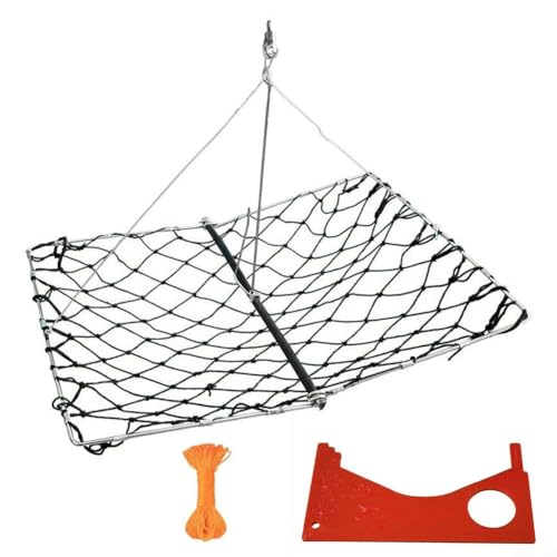 Faltbare Krabbenfalle mit Polyethylen-Netz und Edelstahl-Rahmen, ausgestattet mit Seil und Größenmessgerät für Hummer und Krabbenfang (schwarz) von Aprilsunnyzone