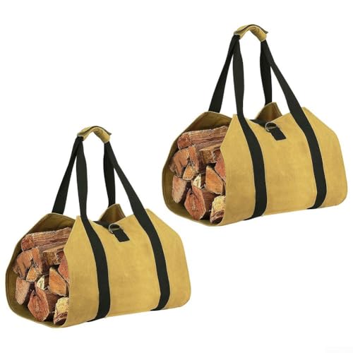 Faltbare wasserdichte Kaminholztragetasche 2er Set zum Tragen von Brennholz und Outdoor Essentials (erdiggelb) von Aprilsunnyzone