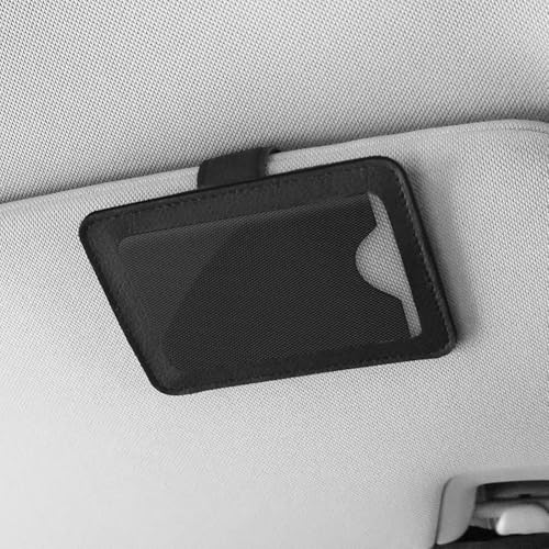 Foto-ID-Clip und temporärer Parkplatz-Kennzeichenhalter mit PU-Leder Auto-Sonnenblende magnetisches Design (schwarz) von Aprilsunnyzone