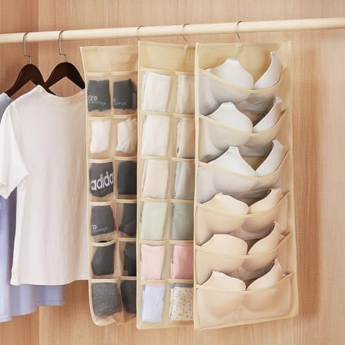 Hängende Aufbewahrungstasche mit zwei Seiten und 24 Taschen, perfekte Ergänzung für jeden organisierten Schrank (grau: 12 + 24 Fächer) von Aprilsunnyzone