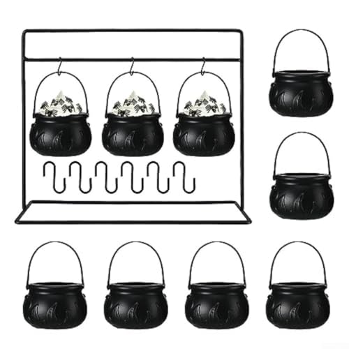 Halloween Candy Bowl Kessel mit rostbeständigem Hängeregal Hexentopf-Set für langlebige und auffällige Urlaubsdekoration (9) von Aprilsunnyzone