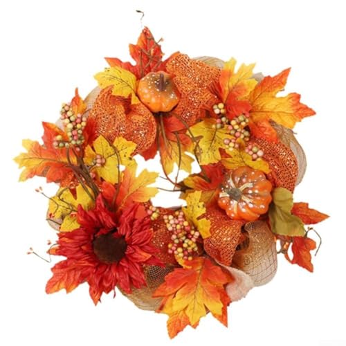 Herbstblumenkranz, 40 cm, künstliche Sonnenblumen-Girlande für Haustür, Wand oder Fenster, perfekte Herbstdekoration für Thanksgiving und Halloween-Saison von Aprilsunnyzone