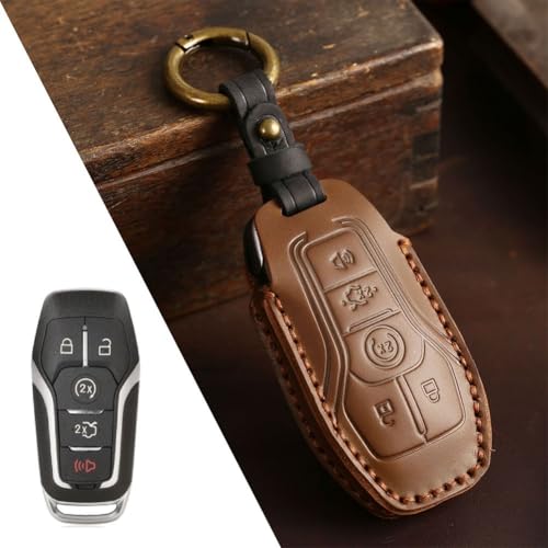 Kompletter Schutz Schlüsseltasche für Ford 3 5 Tasten Schlüssel aus Rindsleder mit einzigartigem Design zur Identifizierung (Braun 5 Schlüssel) von Aprilsunnyzone