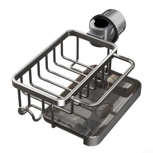 Multifunktionaler Küchenspüle-Organizer für Schwämme und Geschirrtücher ohne Bohren und abnehmbare Abtropfschale für einfache Reinigung und platzsparende (schwarzes Quadrat) von Aprilsunnyzone