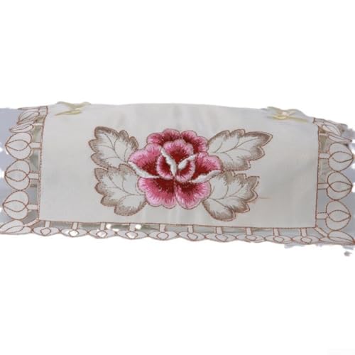 Rustikaler Tischläufer mit gesticktem Rosen-Design für stilvolle Tischdekoration von Aprilsunnyzone