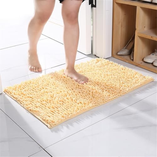 Rutschfeste Badematte mit saugfähigem Chenille-Material, TPR-Latex-Unterseite für sicheren Halt in Dusche oder Bad, rechteckige Form für einfache Platzierung (Beigegelb) von Aprilsunnyzone