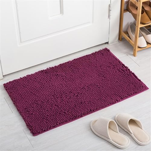 Rutschfeste Badematte mit saugfähigem Chenille-Material, TPR-Latex-Unterseite für sicheren Halt in Dusche oder Bad, rechteckige Form für einfache Platzierung (Dunkelviolett) von Aprilsunnyzone