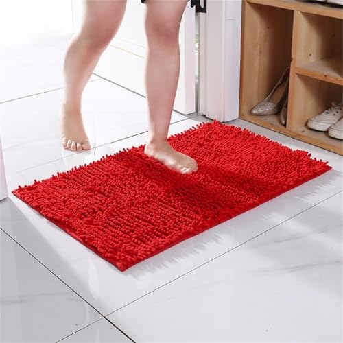 Rutschfeste Badematte mit saugfähigem Chenille-Material, TPR-Latex-Unterseite für sicheren Halt in Dusche oder Bad, rechteckige Form für einfache Platzierung (hellrot) von Aprilsunnyzone