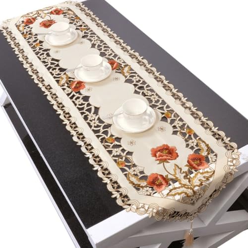 Satin-Spitzen-Tischläufer, für Hochzeiten und Heimdekoration, besticktes Design für besondere Anlässe (40 x 150 cm) von Aprilsunnyzone