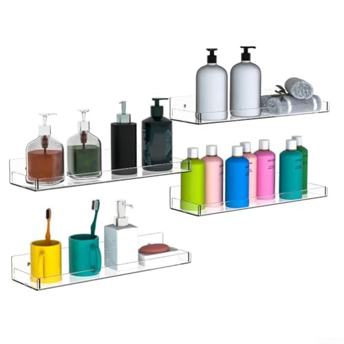 Set mit 4 transparenten Acrylregalen für Wandaufbewahrung und Heimdekoration mit sicherer Frontlippe und vorgebohrten Löchern für einfachen Aufbau (4 Geräteregale) von Aprilsunnyzone