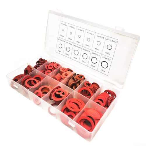 Set mit 600 flachen Unterlegscheiben aus rotem Stahlpapier mit Isolierung, mehrere Größenoptionen für Installation und Reparatur, inklusive Aufbewahrungsbox von Aprilsunnyzone